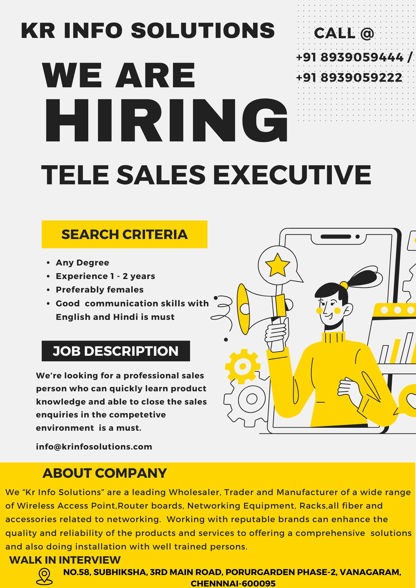 Sales vacancy announcement